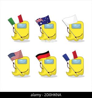 ghost parmi nous personnage de dessin animé jaune apporter les drapeaux de divers pays Illustration de Vecteur