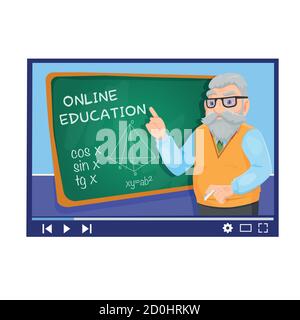 Vecteur en ligne de l'enseignement illustration de l'enseignant avec le conseil scolaire et parler sur Internet vidéo en ligne. Illustration de Vecteur