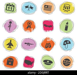 Journée des anciens combattants icon set Illustration de Vecteur