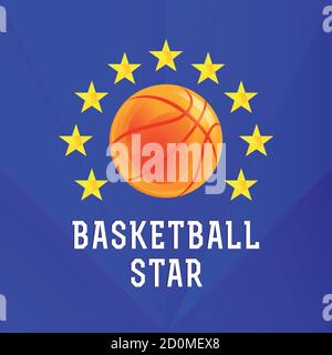 Logo basket-ball Vector. Balle, étoiles, signe d'or. Symbole de marque des compétitions nationales, application mobile, boutique d'équipements sportifs. Icône rouge Creative Award. Illustration de Vecteur