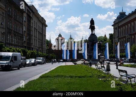 CRACOVIE / POLOGNE - 06 JUIN 2019 : place de Mateiko dans le centre-ville de Cracovie, Pologne Banque D'Images