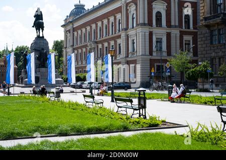 CRACOVIE / POLOGNE - 06 JUIN 2019 : place de Mateiko dans le centre-ville de Cracovie, Pologne Banque D'Images