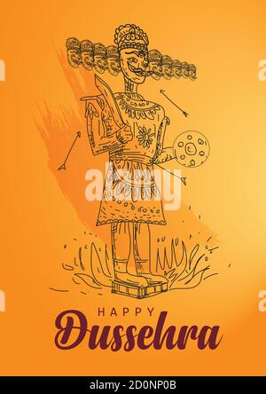Happy Dussehra ravan gravure dessin simple. Illustration vectorielle Illustration de Vecteur