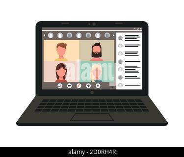 Chat en ligne sur un ordinateur sur Internet. À distance. Conférences téléphoniques vidéo, travail à la maison Illustration de Vecteur