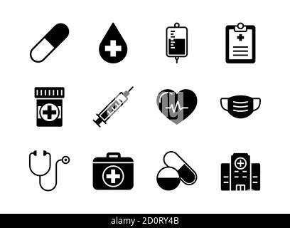 Icône médicale et santé style glyphe. Symboles pour le site Web, l'impression, le magazine, l'application et le design. Illustration de Vecteur