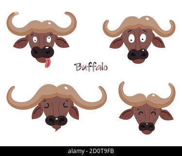 Ensemble de chouette buffles. Autocollant. Enfants, drôle. Illustration vectorielle de style bande dessinée des animaux sauvages de la forêt Illustration de Vecteur