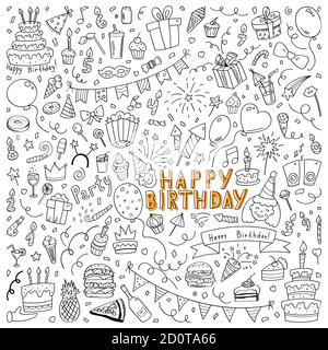 Ensemble d'éléments vectoriels de date de naissance dessinés sur une tablette. Articles de fête. SPE 10 Illustration de Vecteur