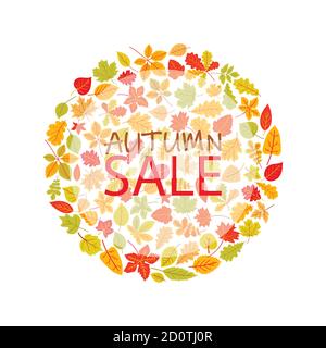 Bannière lumineuse pour la vente d'automne sous la forme d'un cercle de feuilles. Illustration vectorielle sur fond blanc Illustration de Vecteur