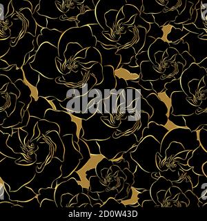 Motif or Art déco sans couture. Gardenia tapissé Gardenia métallisée sur fond noir et or. Illustration du vecteur de fleurs. Motif fleuri en surface abstrait. . Illustration vectorielle Illustration de Vecteur
