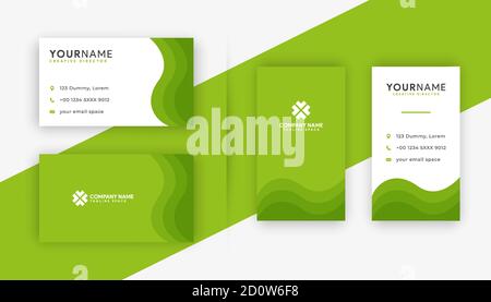 Modèle de carte de visite créative recto verso vert. Orientation portrait et paysage. Mise en page horizontale et verticale. Illustration vectorielle Illustration de Vecteur
