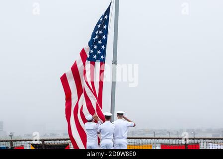 Boston, Massachusetts. 13 juin 2017. Naviguez à Boston. Photographié de l'USS Whidbey Island. Banque D'Images