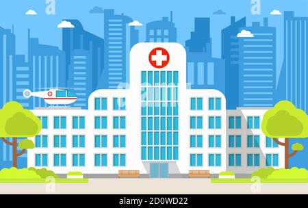 Bâtiment de l'hôpital. Ville ambulance soins médicaux.Centre de soins de santé. Illustration de Vecteur