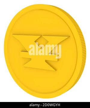 Pièce d'or avec le symbole du yuan chinois sur une surface blanche. Illustration 3D Banque D'Images