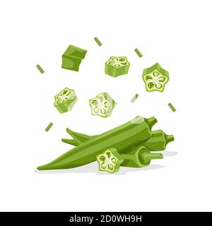 Légume frais Ladie doigt ou Okra tombant vecteur en blanc arrière-plan Illustration de Vecteur