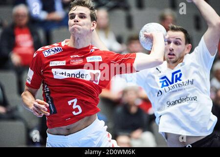 Aalborg, Danemark. 03ème octobre 2020. Jonas Samuelsson (3) du Handball d'Aalborg vu dans le match de la Ligue danoise de Handball entre le Handball d'Aalborg et le Handball de Skanderborg au Jutlander Bank Arena d'Aalborg. (Crédit photo : Gonzales photo/Alamy Live News Banque D'Images