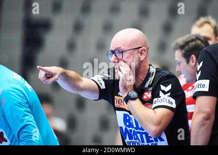 Aalborg, Danemark. 03ème octobre 2020. Stefan Madsen, le Manager de Handball d'Aalborg, a assisté au match de la Ligue danoise de Handball entre Aalborg Handball et Skanderborg Handball à la Jutlander Bank Arena d'Aalborg. (Crédit photo : Gonzales photo/Alamy Live News Banque D'Images