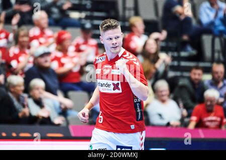 Aalborg, Danemark. 03ème octobre 2020. Sebastian Barthold (6) du Handball d'Aalborg vu dans le match de la Ligue danoise de Handball entre le Handball d'Aalborg et le Handball de Skanderborg à la Jutlander Bank Arena d'Aalborg. (Crédit photo : Gonzales photo/Alamy Live News Banque D'Images