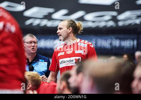 Aalborg, Danemark. 03ème octobre 2020. Henrik Mollgaard (21) du Handball d'Aalborg vu dans le match de la Ligue danoise de Handball entre le Handball d'Aalborg et le Handball de Skanderborg à la Jutlander Bank Arena d'Aalborg. (Crédit photo : Gonzales photo/Alamy Live News Banque D'Images