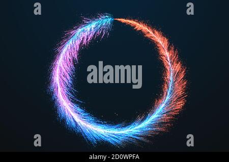 Lignes fluo brillantes avec arrière-plan noir, rendu 3d. Dessin numérique informatique. Banque D'Images