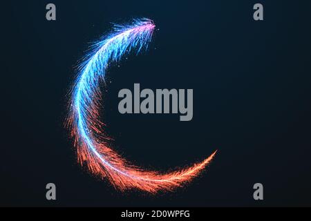 Lignes fluo brillantes avec arrière-plan noir, rendu 3d. Dessin numérique informatique. Banque D'Images