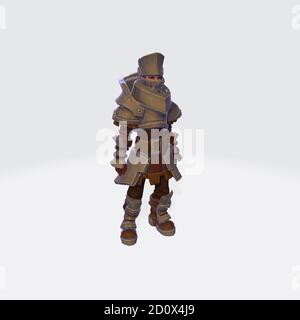 Rendu 3D d'un personnage blindé d'un guerrier dans une position debout Banque D'Images