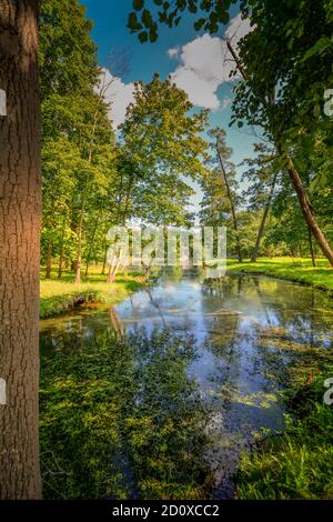 Parc romantique dans le village d'Arkadia, Pologne. Banque D'Images