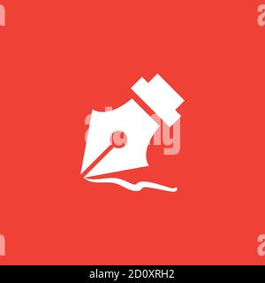 Icône de plume de plume sur fond rouge. Illustration du vecteur de style plat rouge. Illustration de Vecteur