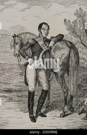 Louis Gabriel Suchet (1770-1826). Militar y político francés. Mariscal del Primer Imperio, duque de la Albufera. Retrato. Ilustración por Francisco Pérez. Litografía de Julio Donón. Historia del Levantamiento, Guerra y Revolución de España, por el Conde de Toreno. Madrid, 1851. Banque D'Images