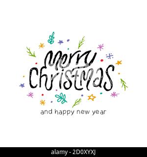 Texte Merry Christmas, modèle de carte à lettres, alphabets à écriture manuscrite, polices dessinées à la main, typographie créative Illustration de Vecteur
