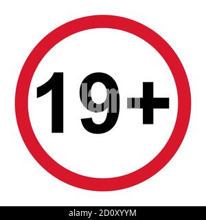 panneau plat de restriction 19+ isolé sur fond blanc. Symbole de limite d'âge. Non illustration d'avertissement de moins de dix-neuf ans . Illustration de Vecteur