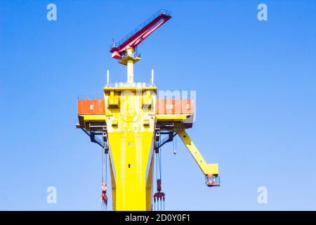 27 septembre 2020 gros plan de la cabine conducteur Et les poutres de pont de Sampson une grue de construction navale massive située Au chantier naval de harland et Wolff Banque D'Images