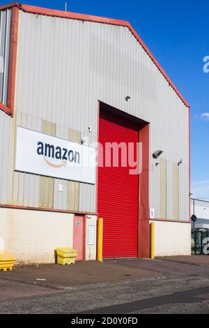 27 septembre 2020 l'entrée de l'entrepôt local Unité du géant de la vente au détail Amazon situé à Belfast Parc industriel du quartier Titanic i Banque D'Images