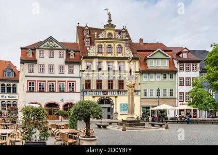 Le Haus zum Roten Ochsen est situé sur le marché aux poissons. Depuis 1976, le bâtiment est utilisé comme galerie d'art, Erfurt, Thuringe, Allemagne, Europe Banque D'Images