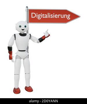 Le robot 3d pointe vers un signe indiquant « la définition » dans Allemand Banque D'Images