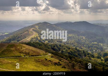 Malvern Hills Worcester Beacon et Summer Hill au départ de Sugarloaf Hill Une région d'une beauté naturelle exceptionnelle Banque D'Images