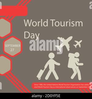 Depuis 1980, l'Organisation mondiale du tourisme des Nations Unies célèbre la Journée mondiale du tourisme en tant qu'observances internationales le 27 septembre. Illustration de Vecteur