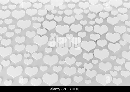 Texture abstraite blanche avec des coeurs de différentes tailles. Illustration 3d de style art pour le motif de couverture, le motif de carte de Saint-Valentin. Banque D'Images