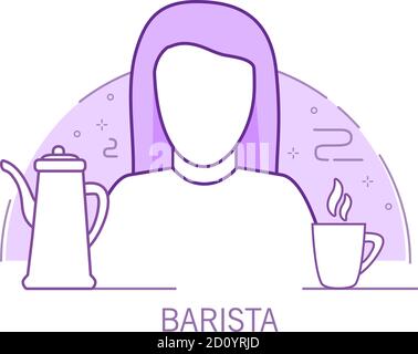 Le Barista fille décrit un personnage de dessin animé avec un cappuccino et une tasse de papier de café. Illustration de Vecteur