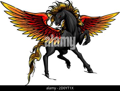 Pegasus. Une illustration du cheval mythologique Pegasus élever sur ses pattes arrière. Vecteur Illustration de Vecteur