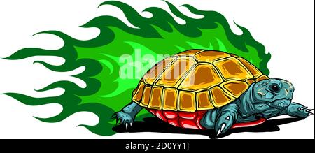 Illustration de tortues vectorielles avec flammes vertes Illustration de Vecteur