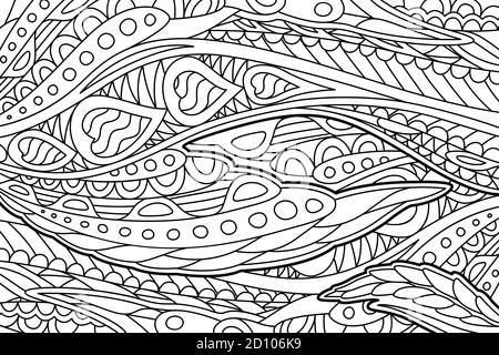 Belle page de livre de coloriage avec motif linéaire de tissage abstrait Illustration de Vecteur
