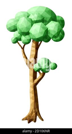 Magnifique art en poly bas coloré avec arbre en pin stylisé arrière-plan blanc Illustration de Vecteur