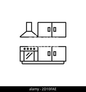 ensemble de cuisine icône élément de mobilier icône pour le concept mobile et les applications web. L'icône de l'ensemble de cuisine fine peut être utilisée pour le Web et le mobile. Icône Premium activée Illustration de Vecteur