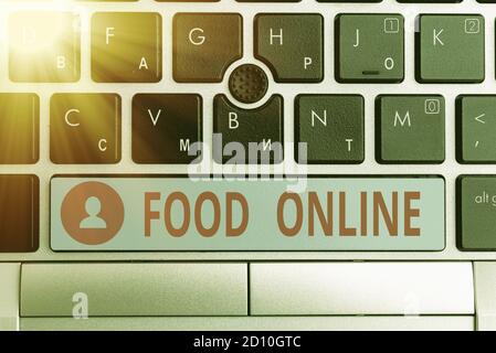 Affiche textuelle indiquant Food Online. Texte de la photo d'affaires la pratique de prendre des mesures pour améliorer un s est propre état de santé différentes de couleur de clavier de PC avec Banque D'Images