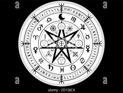 Symbole de protection Wiccan. Ensemble de Mandala Witches runes, Mystic Wicca divination. Symboles occultes anciens, Terre roue zodiac de l'année signe Wicca Illustration de Vecteur