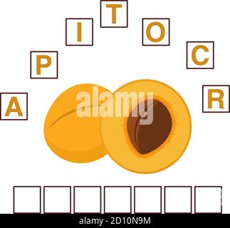 Jeu de mots puzzle mûr fruit abricot.Education enfant en développement. Illustration de Vecteur