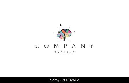 Logo vectoriel couleur sur lequel une image abstraite du cerveau sous forme d'arbre. Illustration de Vecteur