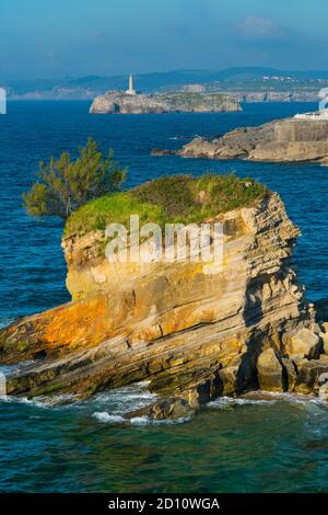 El Camello Beach, Ile de Mouro, Santander Bay, Santander, Cantabrie, Espagne, Europe Banque D'Images