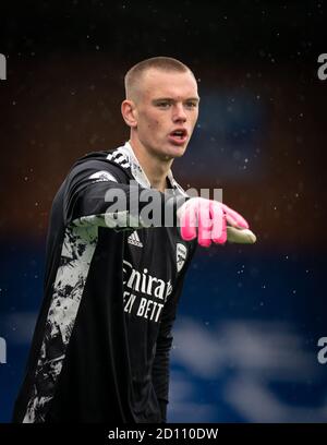 Kingston, Royaume-Uni. 04e octobre 2020. Le gardien de but Karl Jakob hein d'Arsenal pendant le match de la Premier League 2 a joué derrière des portes fermées entre Chelsea U23 et Arsenal U23 au stade Kingsmeadow, à Kingston, en Angleterre. Joué sans partisans en mesure d'assister à la réunion en raison des règles gouvernementales actuelles pendant la pandémie COVID-19, le 4 octobre 2020. Photo d'Andy Rowland. Crédit : Prime Media Images/Alamy Live News Banque D'Images