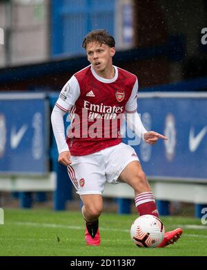 Kingston, Royaume-Uni. 04e octobre 2020. Ben Cottrell d'Arsenal pendant le match de la Premier League 2 a joué derrière des portes fermées entre Chelsea U23 et Arsenal U23 au stade Kingsmeadow, à Kingston, en Angleterre. Joué sans partisans en mesure d'assister à la réunion en raison des règles gouvernementales actuelles pendant la pandémie COVID-19, le 4 octobre 2020. Photo d'Andy Rowland. Crédit : Prime Media Images/Alamy Live News Banque D'Images